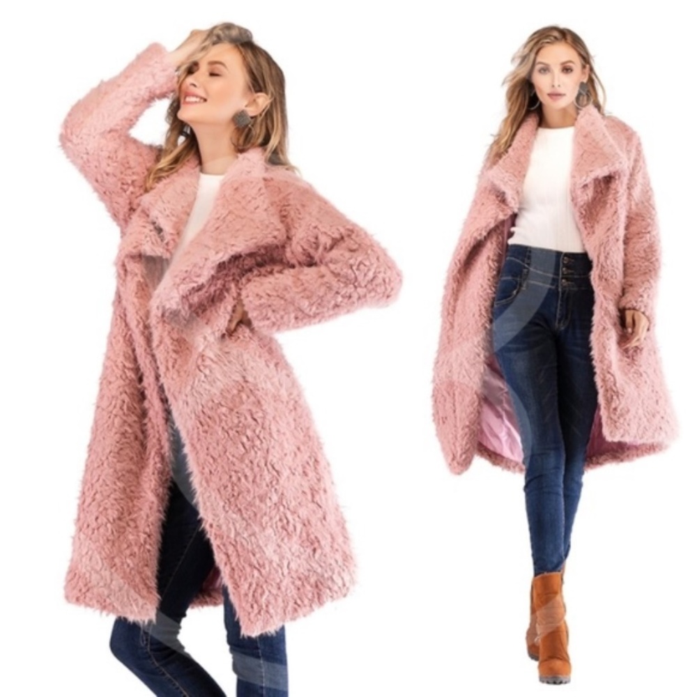 🎉🎉HOST PICK🎉🎉DUSTY PINK Faux Fur Coat - Picture 3 of 3